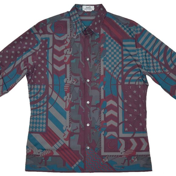 Hermes Steeple Chase Finess Shirt 15 3/4 - 40 France Brick Red Polished Cotton - Picture 3 of 14